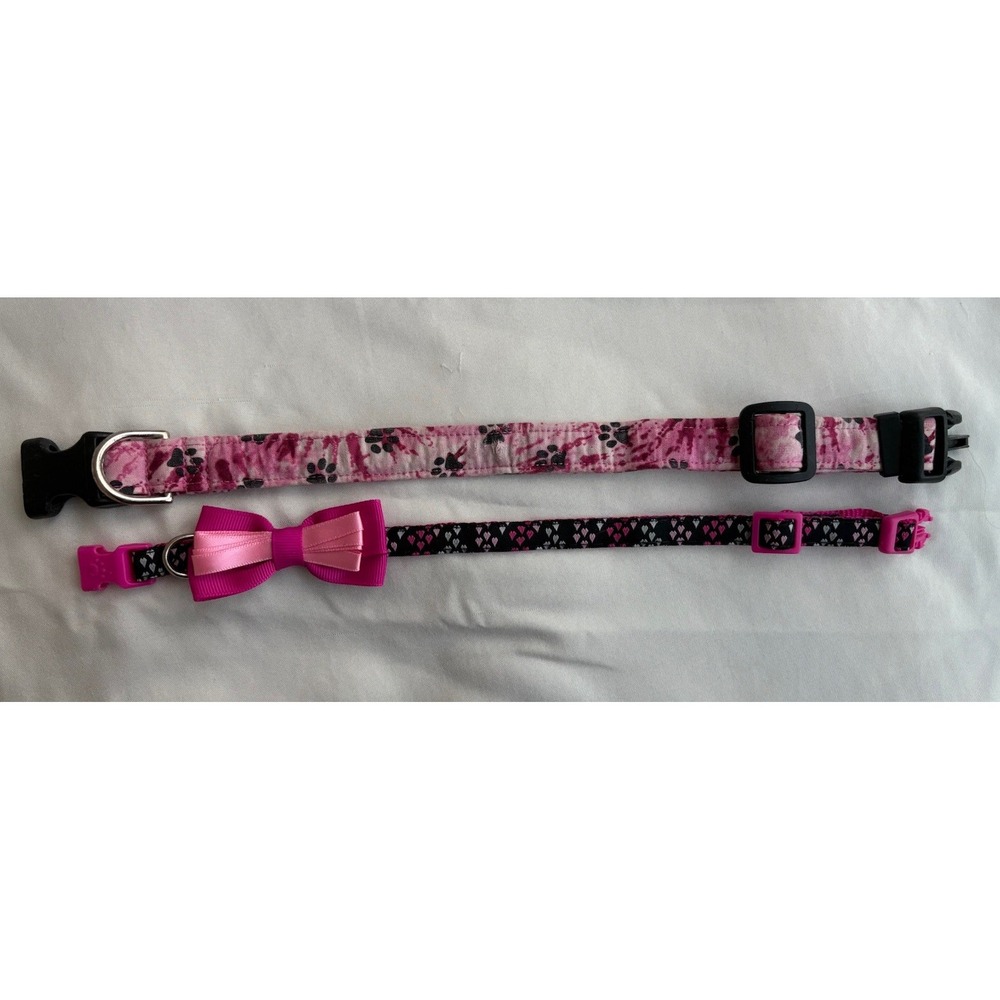 2 Small Dog Collars For Female Girl Dog Tie Dye‎ Pink Bow